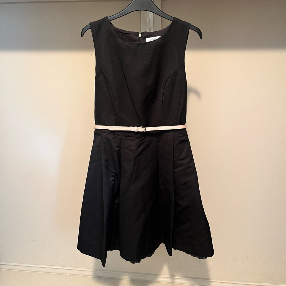 Black Sleeveless Dress with Tan Belt